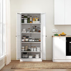 61'' White Metal Kitchen Pantry Cabinet - Heavy-Duty 4-Shelf Storage (110lb Capacity), Freestanding Organizer with Magnetic Door, Adjustable Leveling Feet, Tool-Free Assembly for Kitchen & Living Room