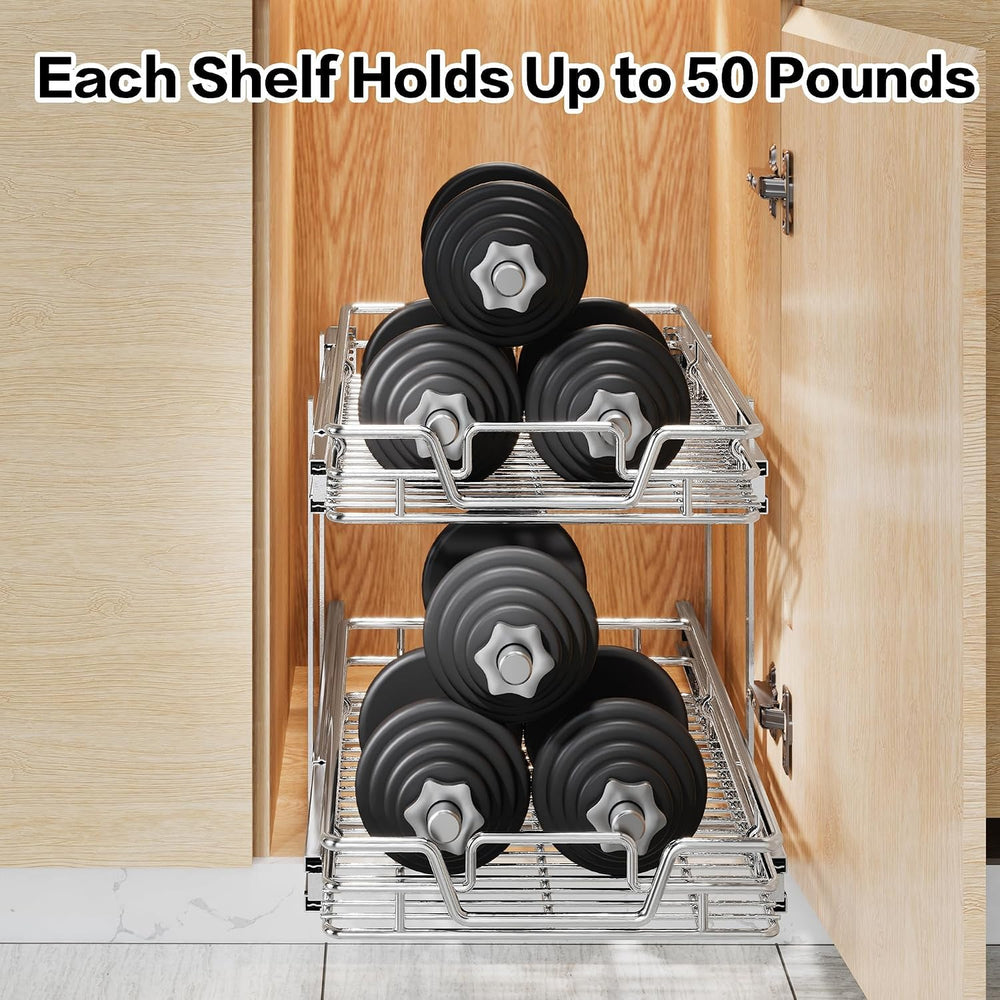 2-Tier Kitchen Cabinet Pull Out Shelf and Drawer Organizer Slide Out Pantry S...