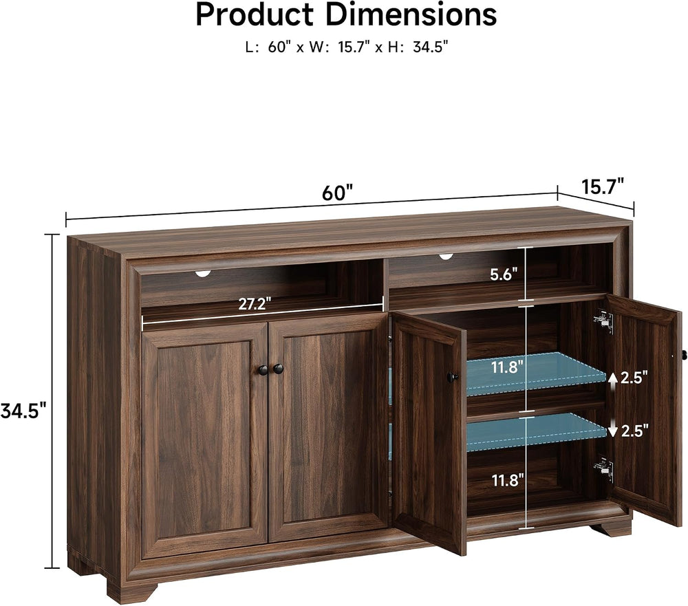 ONBRILL 60 Inches Sideboard Buffet Cabinet with Storage, 4 Doors Large Sidebo...