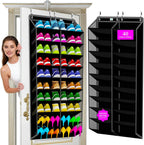 Large Shoe Rack for Door 74 x 24 Inches, Over the Door Shoe Organizer, Heavy-Duty Hanging Shoe Storage for Closet, Extra-Wide 30 Pairs Shoe Holders Fit Family Sneakers Heels Boots - Black
