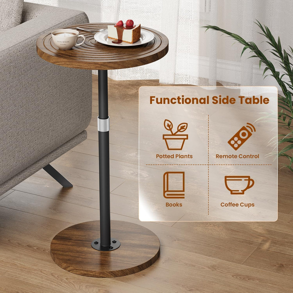 Asgolion Round Small Side Table, Adjustable-Height Drink Table | Pedestal Mar...