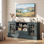 Giantex Farmhouse TV Stand for 65/70 Inch TV, Tall Entertainment Center with Storage Cabinets, Glass Doors, Drawer, Removable Shelves, Media TV Console Table for Living Room, Bedroom (Vintage Green)