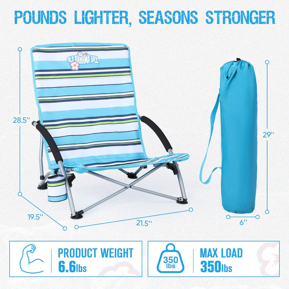 Old Bahama Bay 2 Pack Ergonomic Low Beach Chair for Back Support – Heavy Duty...