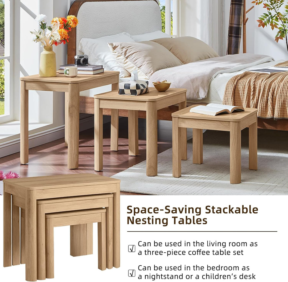 Joaxswe Farmhouse Nesting Tables Set of 3, Natural