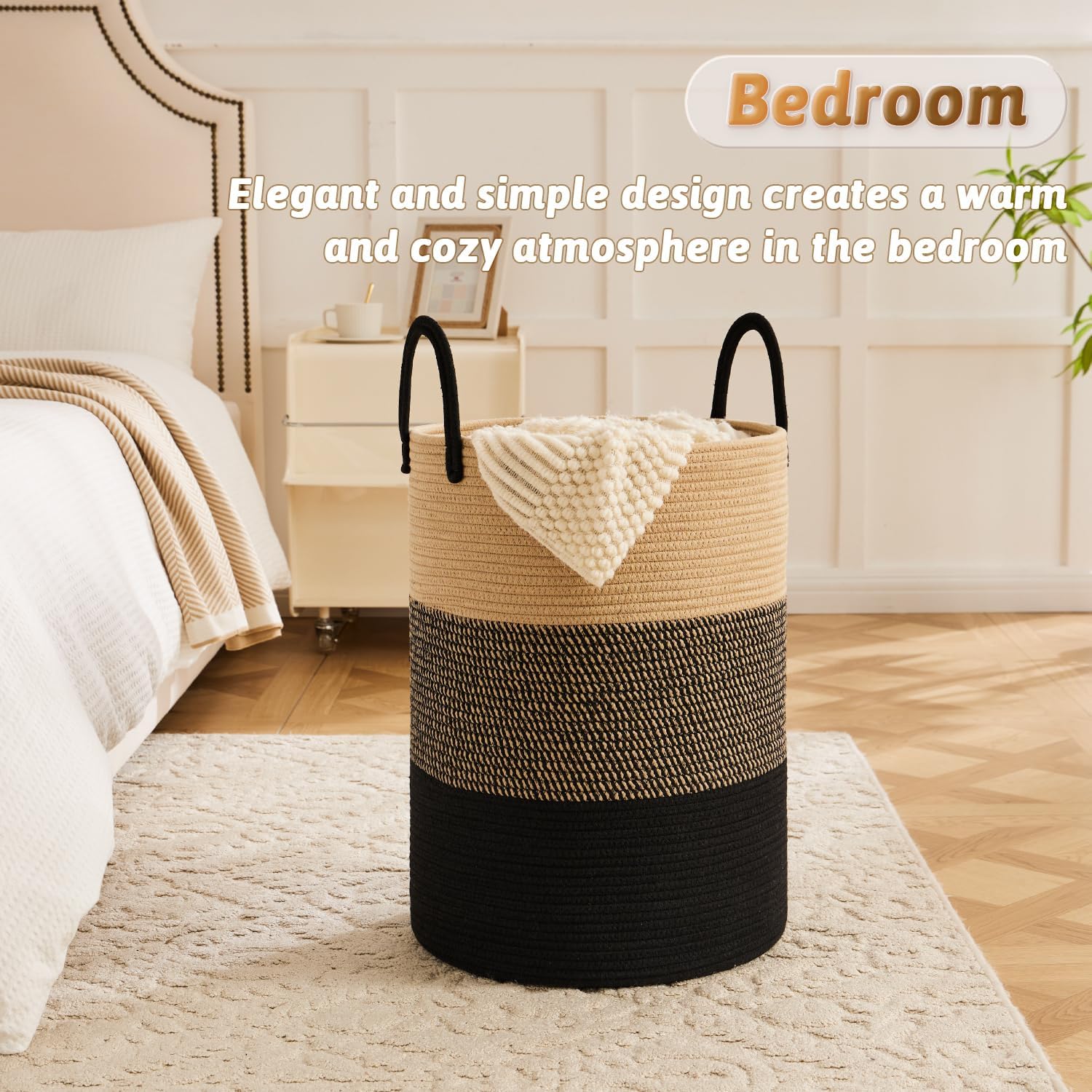 Laundry Basket,Woven Cotton Rope Laundry Hamper,40L for Decorative Storage of Dirty Clothes,Toys and Blankets in Bathroom,Bedroom and Living Room