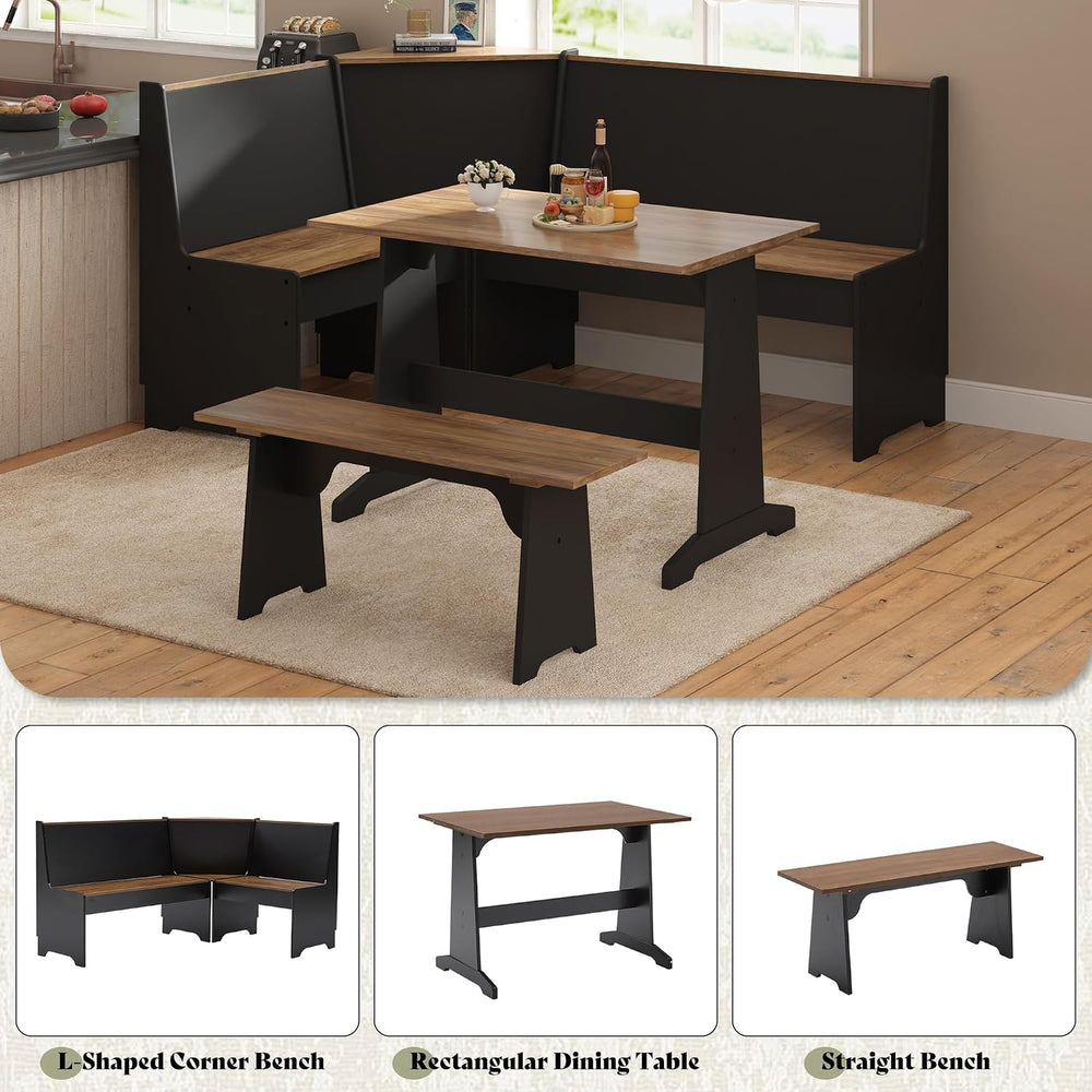 AMERLIFE 3-Piece Corner Dining Set with Hidden Storage, Black Oak | Dining Se...