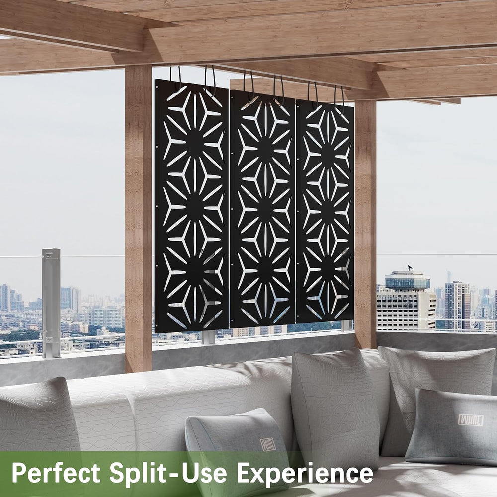Cofar Metal Privacy Screen Outdoor 72" H×44" W -Black Freestanding ...