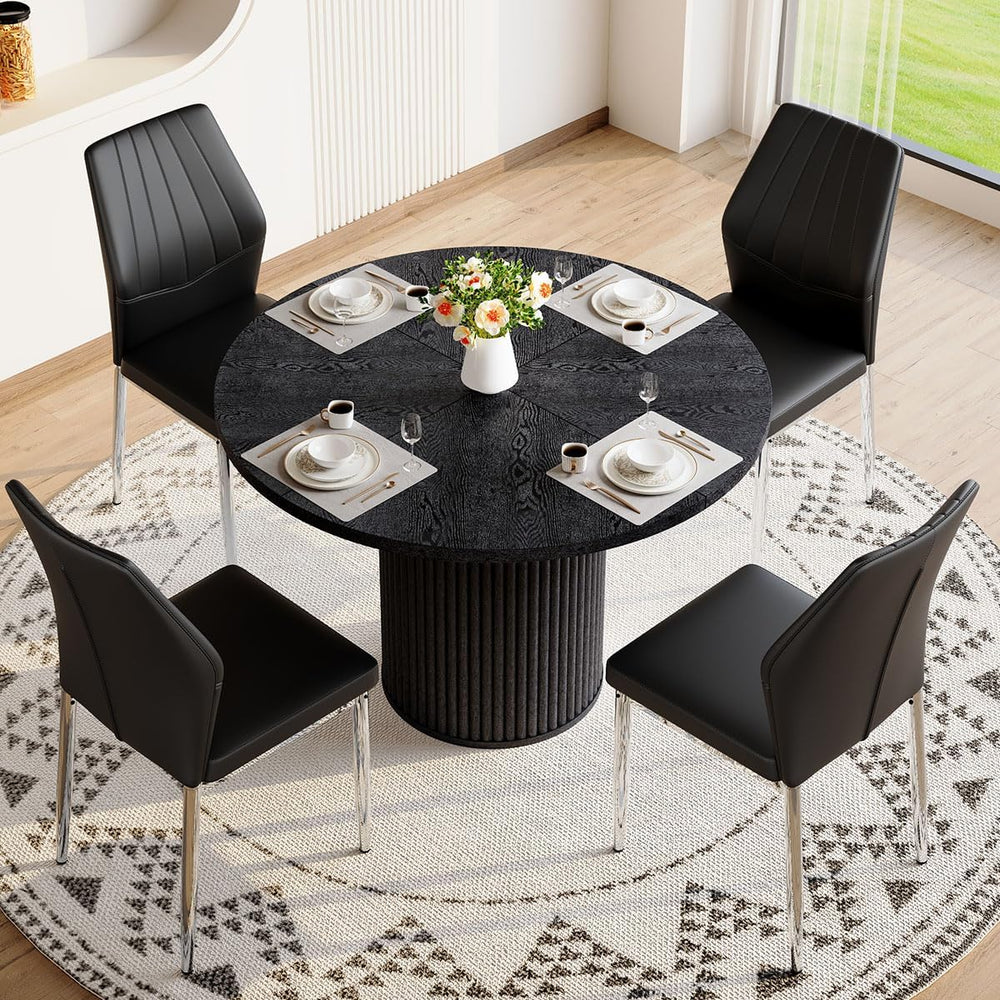 Round Dining Table Set for 4, Black Kitchen Table Set for 4 with 42''...