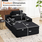 72.8" Convertible Chaise Lounge Sofa Bed, Corduroy Sleeper Boneless Couch with Removable Pillow & Movable Table Tray, Deep Seat No-Assembly Sofa for Living Room, Bedroom, Apartment, Black