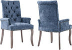 Upholstered Tufted Chenille Dining Chairs with Arms & Nailhead Trim – Solid Wood Frame & Legs, Modern Farmhouse for Dining, Kitchen & Living Room (Set of 2, Blue)