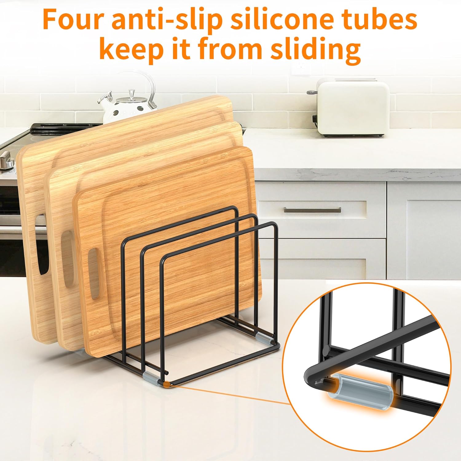 Cutting Board Organizer, [2-Pack] Kitchen Cabinet Organizer, Divided Rack with 5 Slots for Baking Trays, Cutting Boards - Cookie sheet Organizer Inside Cabinet, Baking Sheets Holder (Large)