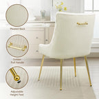 Velvet Dining Chairs Set of 6 Gold Legs,Upholstered Velvet Accent Chairs, Pleated Back Design & Gold Pull Handle, Mid Century Modern Chairs for Dining/Kitchen/Living Room,Beige
