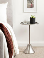 Kate and Laurel Sanzo Modern Pedestal Side Table, 15 x 15 x 24, Antique Silver, Decorative End Table with Hammered Tabletop for Use as a Bedroom Nightstand or Living Room Accent Table
