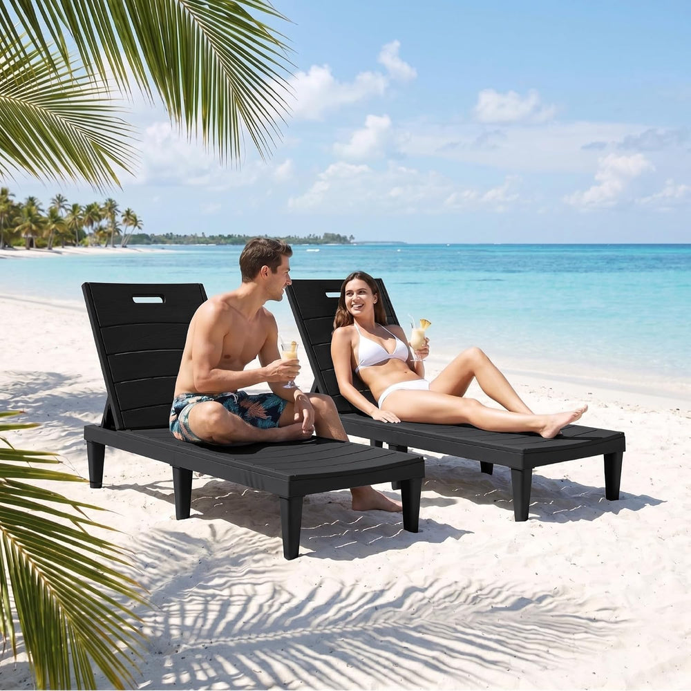 Greesum 2-Pack Adjustable Chaise Lounges, Black | 5-Pos Recline, Waterproof P...