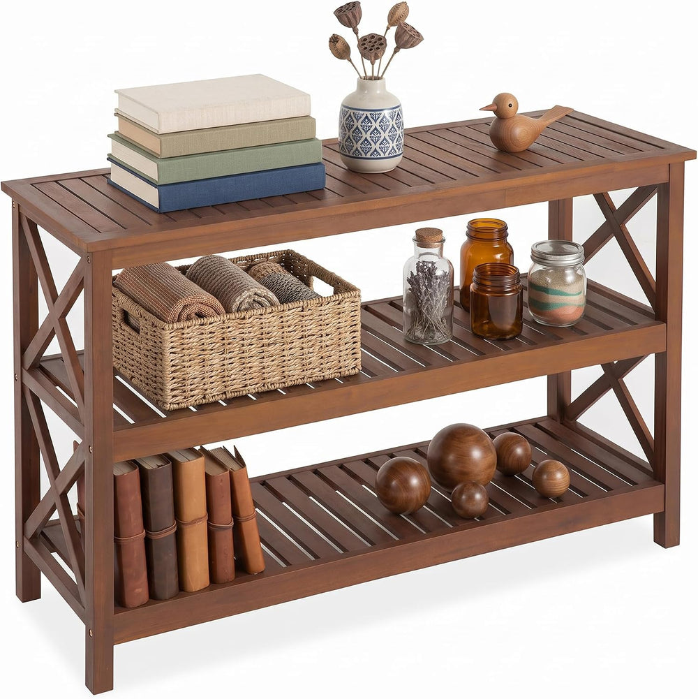 SUPER DEAL 48 in Solid Wood Console Table, 3-Shelf Wooden Outdoor Side Table ...
