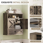 Bathroom Wall Cabinet, Wall Mounted Medicine Cabinet with Drawer, Barn Door & Adjustable Shelf, 24.4"H x 23.6"W x 9"D Grey Over Toilet Farmhouse Storage Cabinet for Kitchen, Laundry, Entryway