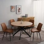 47.2" 5-Piece Round Dining Table Set for 4, Modern Wood Dining Table with 4 Upholstered Chairs, Kitchen & Dining Room Table Set with Metal Base for Apartment, Small Space, Natural Table+4 Brown Chairs