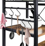 Topeakmart Metal Frame Baker's Rack with Wire Basket,Rustic Brown | Engineered wood shelves with side hooks,Microwave Stand for kitchens,dining rooms,Coffee Bar,and offices