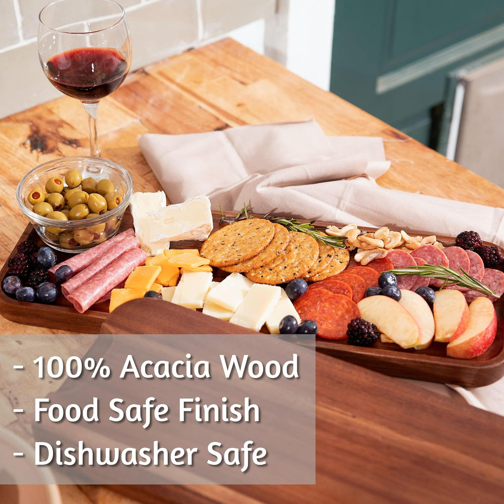 Large Solid Acacia Wood Serving Trays (17 x 6.5 inches) Rectangular Wooden Se...