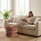 Get Set Style 360° Swivel Velvet Ottoman, Modern Upholstered Foot Stool, Multifunctional Vanity Chair Accent Stool for Small Space, Living Room, Bedroom, Entryway, Honey Ginger