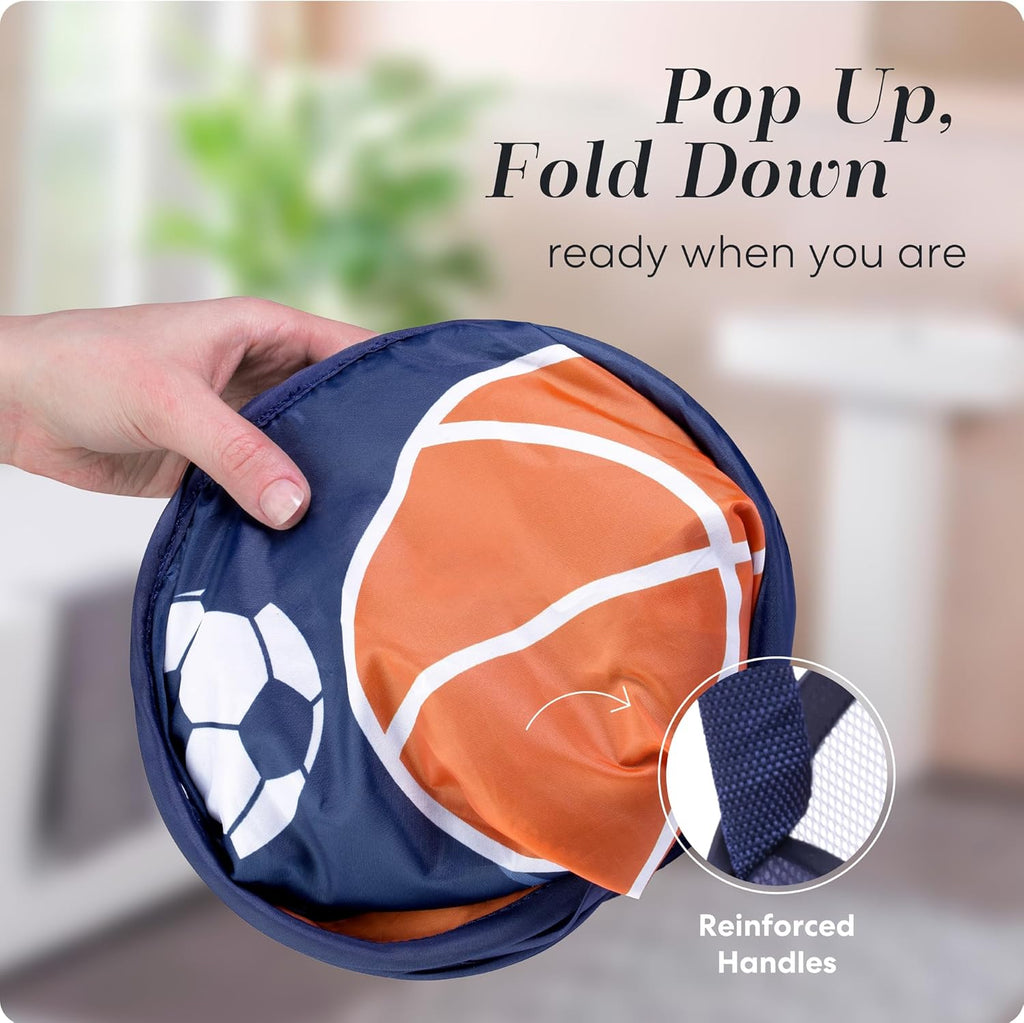 Handy Laundry Collapsible Mesh Pop Up Hamper with Wide Opening and Side Pocket - Breathable, Sturdy, Foldable, and Space-Saving Design for Clothes and Storage (Sports)