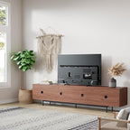 Mid Century Modern TV Stand – 86.6" Walnut Console for 65–85 Inch TVs, 4 Cabinet Doors with 6 Storage Compartments & Cable Management, Stylish Living Room Media Center(Walnut, 86.6")