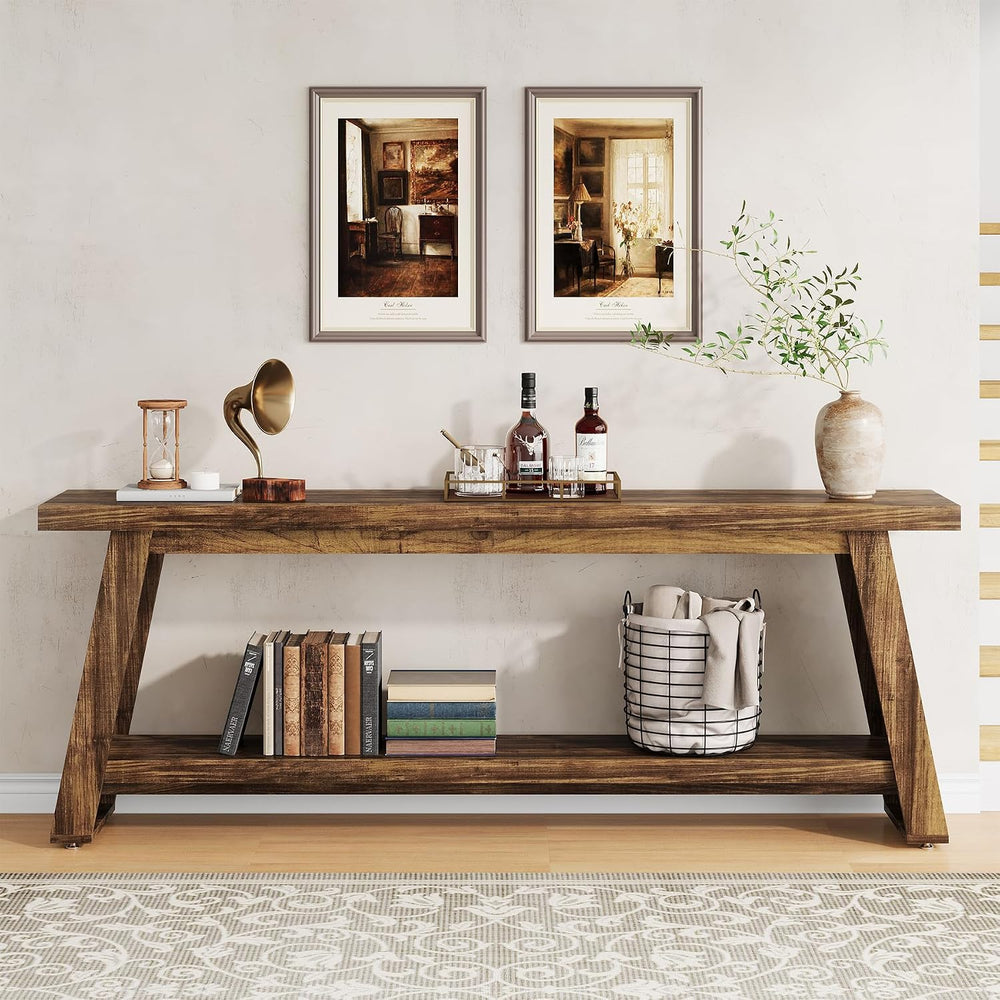 70.9" Extra Long Entryway Table, Farmhouse Wood Console Table with Stora...