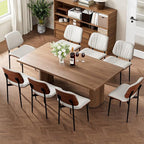 Dining Chairs Set of 6, Mid-Century Modern Upholstered PU Leather Chairs with Walnut Bentwood Back and Metal Legs Adjustable Feet for Kitchen Dining Room, Off-White Shell Strips