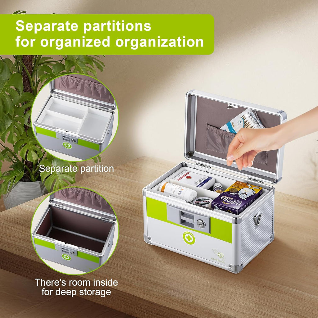 Medication Lock Box with key Lock 14 x8.5x 7.5 inches [Large], First Aid Key Safe Box with Lock, Medical Box Organizer