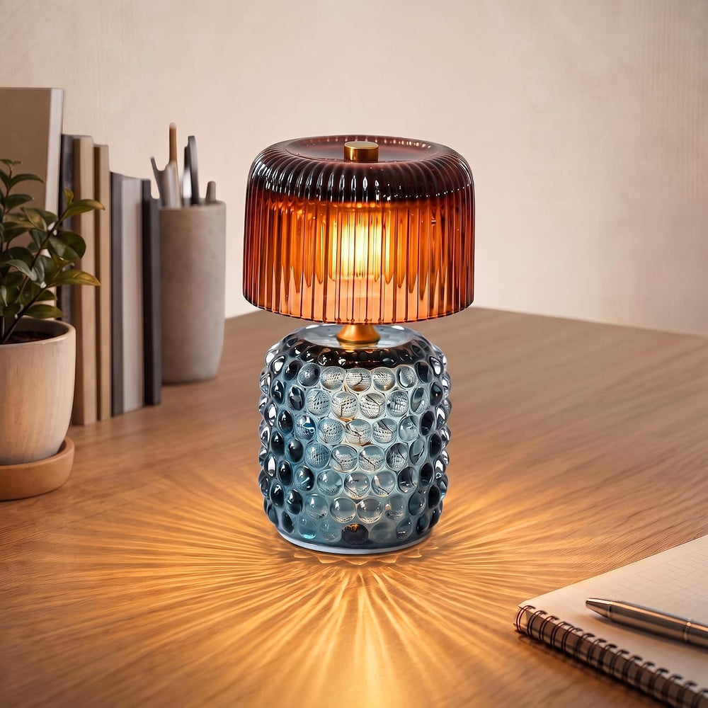 Battery Operated Table Lamp with Timer, Cordless Glass LED Night Light, Decor...