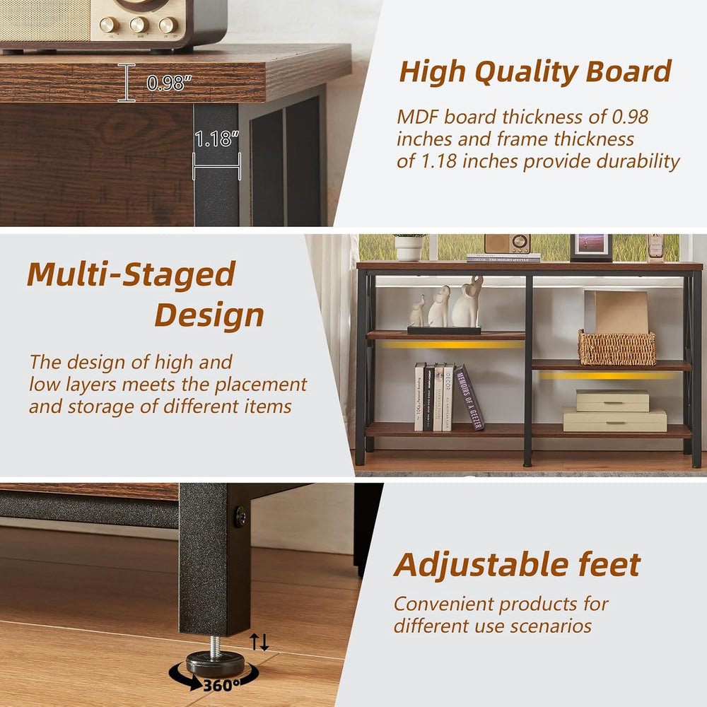 HOMBAZAAR Console Sofa Table, Rustic Entryway Table with Metal Frame and Open...
