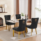 Velvet Dining Chairs Set of 4, Upholstered Dining Room Chairs with Lion Head Pulls Ring and Golden Solid Wood Legs, Modern Button Tufted Kitchen Chairs for Dining Room, Kitchen(Black)