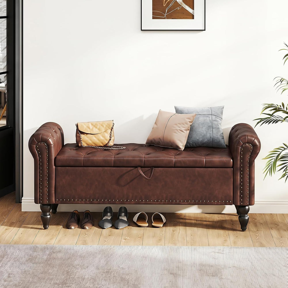 Furniliving 51” End of Bed Storage Bench, Bedroom Bench with Button-Tufted, U...