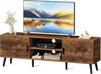 SUPERJARE TV Stand for 55 Inch TV, Entertainment Center with Adjustable Shelf, 2 Cabinets, TV Console Table, Media Console, Solid Wood Feet, Cord Holes, for Living Room, Bedroom, Rustic Brown