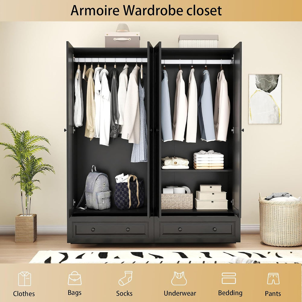 Armoire Wardrobe Closet with Drawer: Bedroom Wardrobe Closet for Hanging Clot...