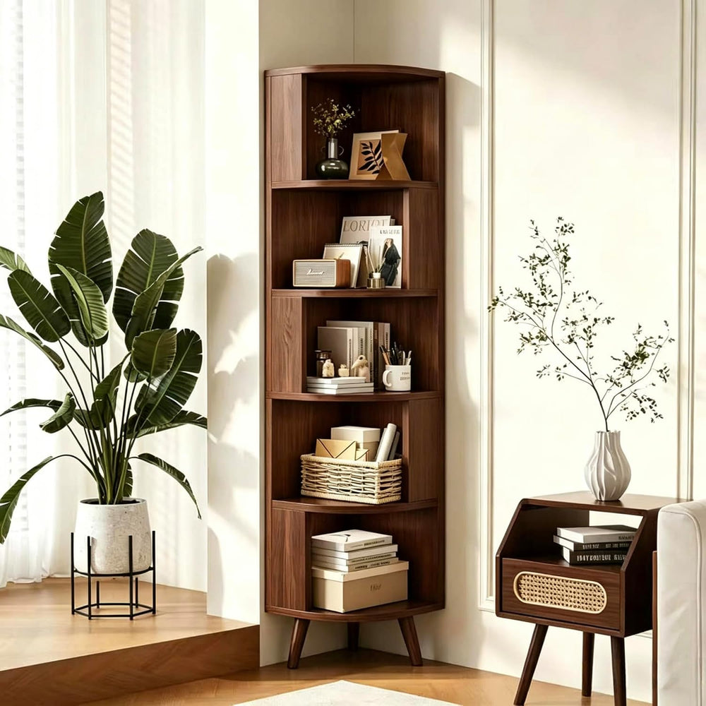 5-Tier Corner Bookshelf, Modern Corner Shelf, Freestanding Bookcase Corner Ca...