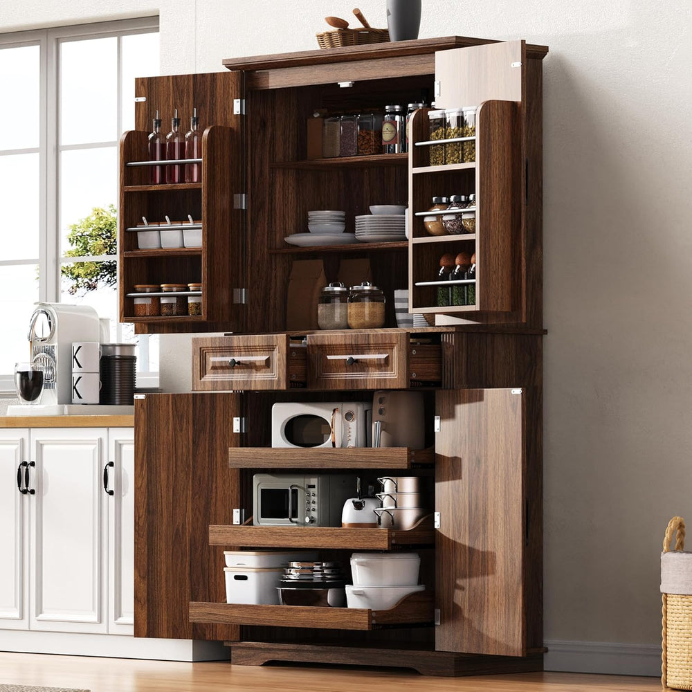 Polibi 71.2" Tall Kitchen Pantry Hutch with 3 Pull Out Cabinet Organizer...
