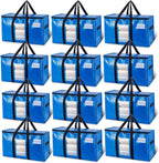 TAILI Extra Large Moving Bags, 12 Pack Blue Heavy Duty Totes for Storage with Visible Window, Wrap Around Handles, Storage Bags for Space Saving, Alternative to Moving Boxes