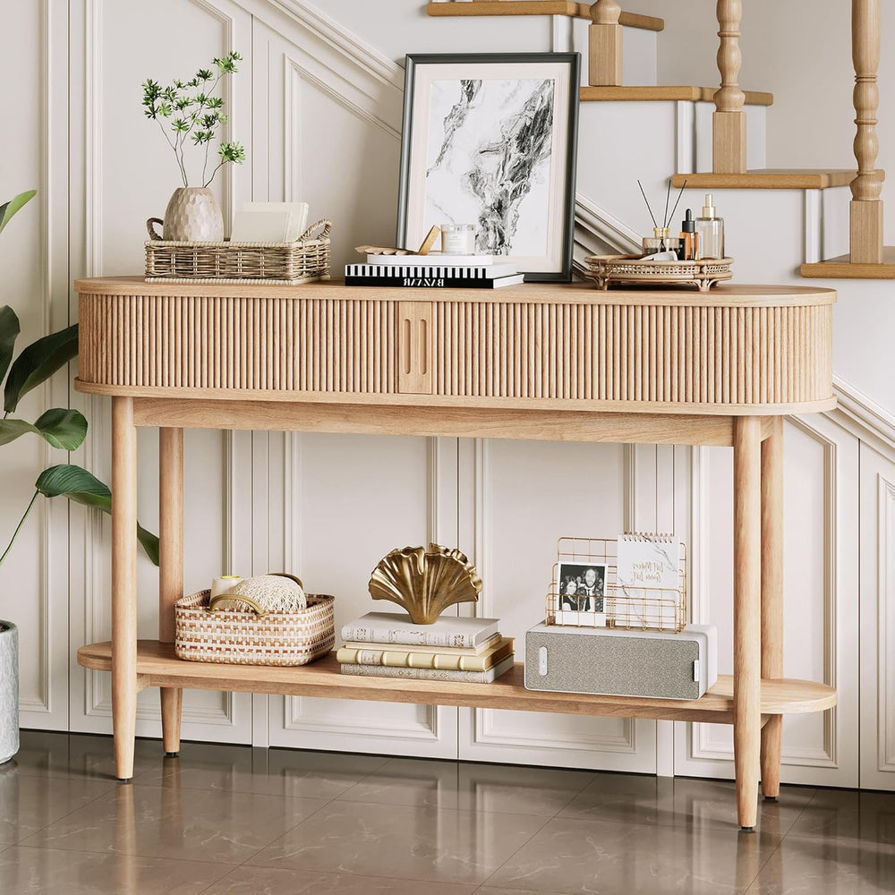 LINSY Fluted Console Table with Storage, Entryway Table Wood Entrance Tables ...