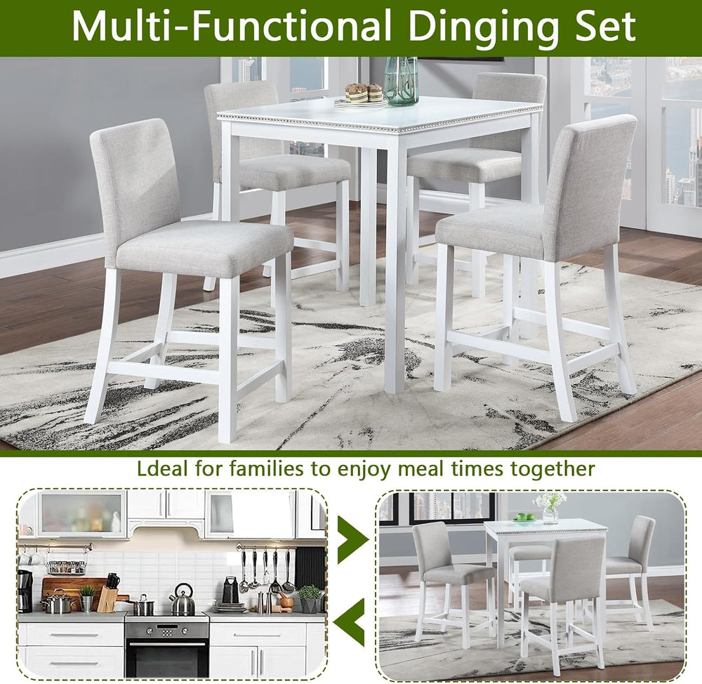 LUMISOL 5-Piece Dining Table Set for 4, Farmhouse Counter Height Kitchen Tabl...