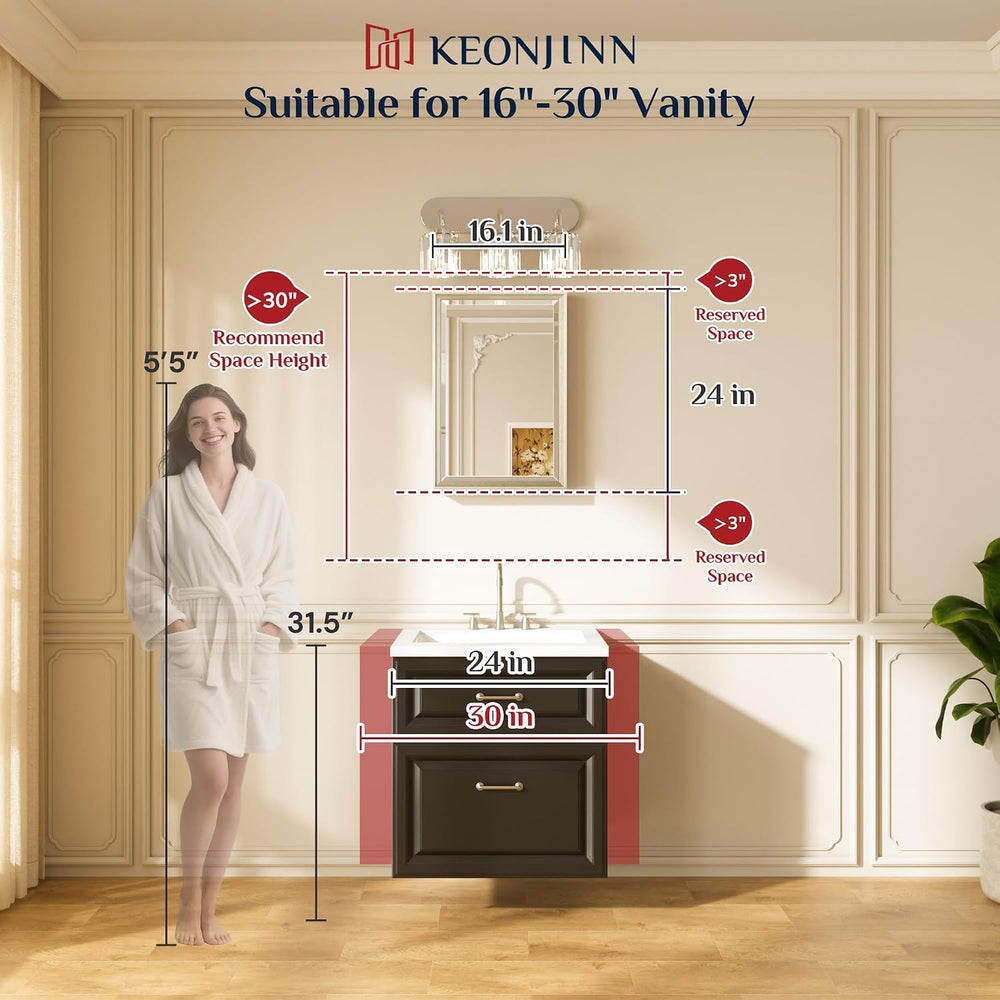 Keonjinn 16" x 24" Brushed Nickel Framed Mirror, Aluminum Alloy, De...