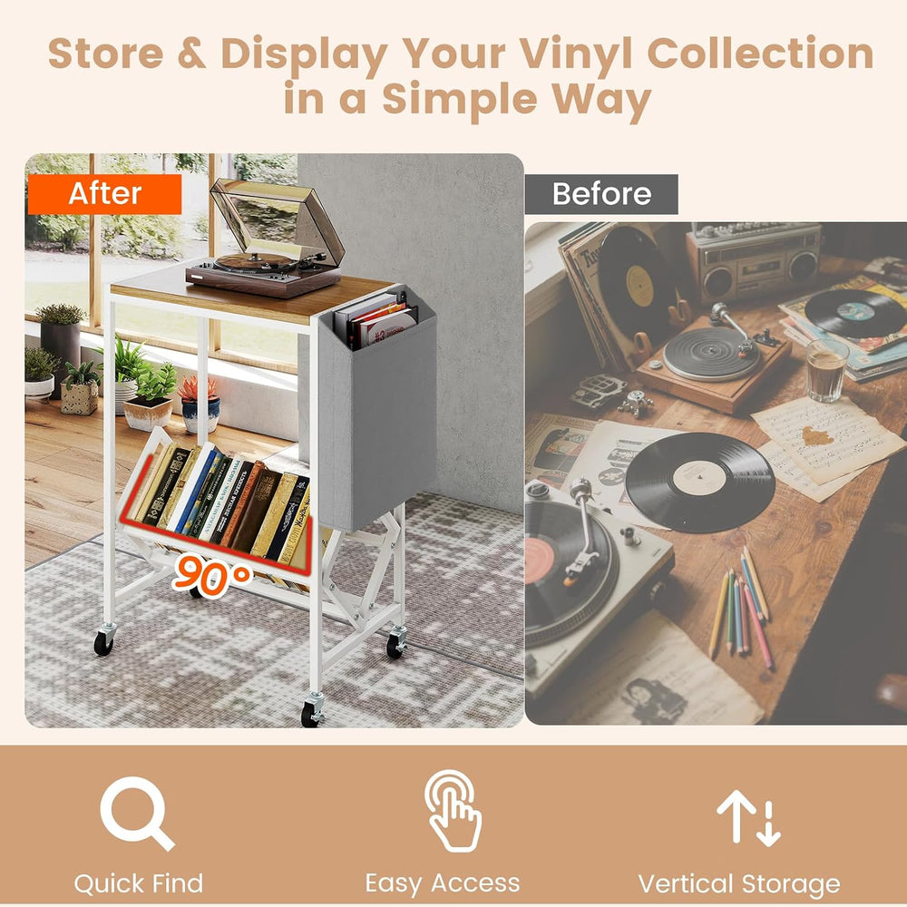GOFLAME Rolling Record Player Stand, 2-Tier Turntable Stand with Fabric Side ...