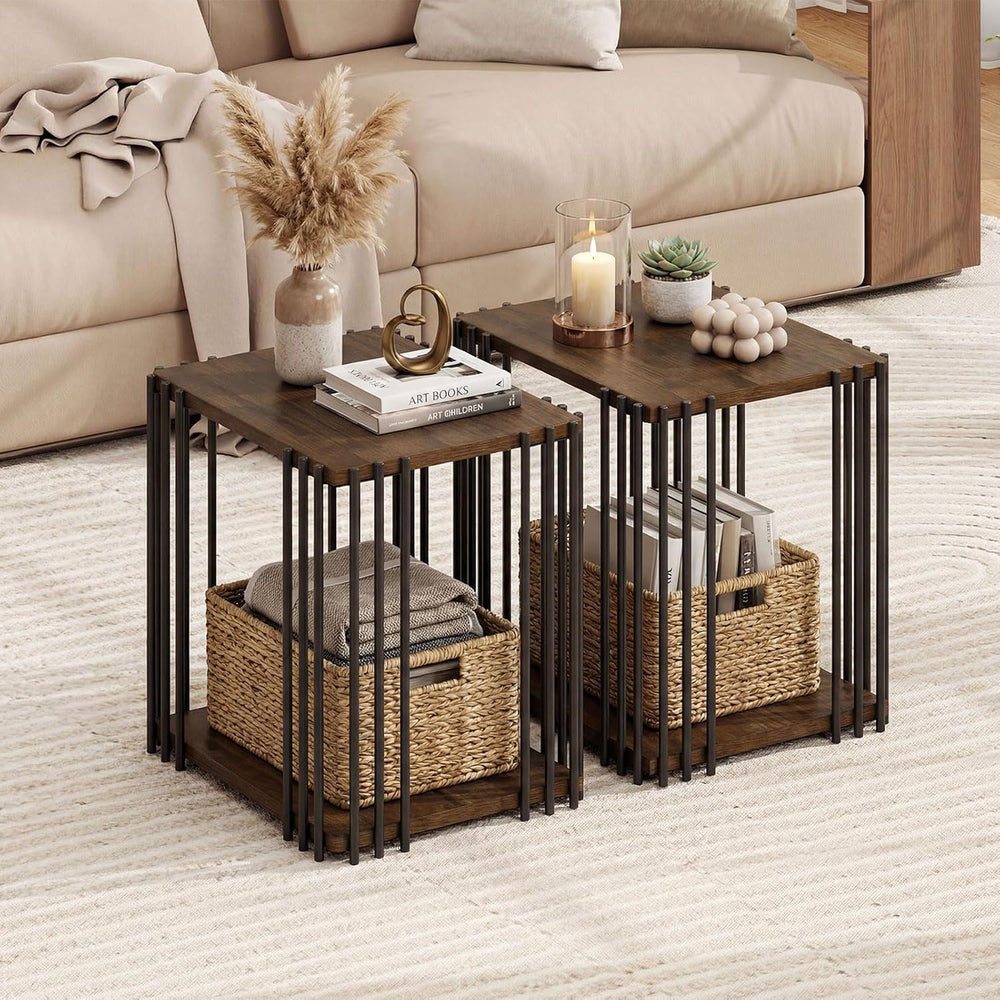 Giantex 2-Tier Wood Side Table - Narrow Sofa Couch End Table with Open Storag...