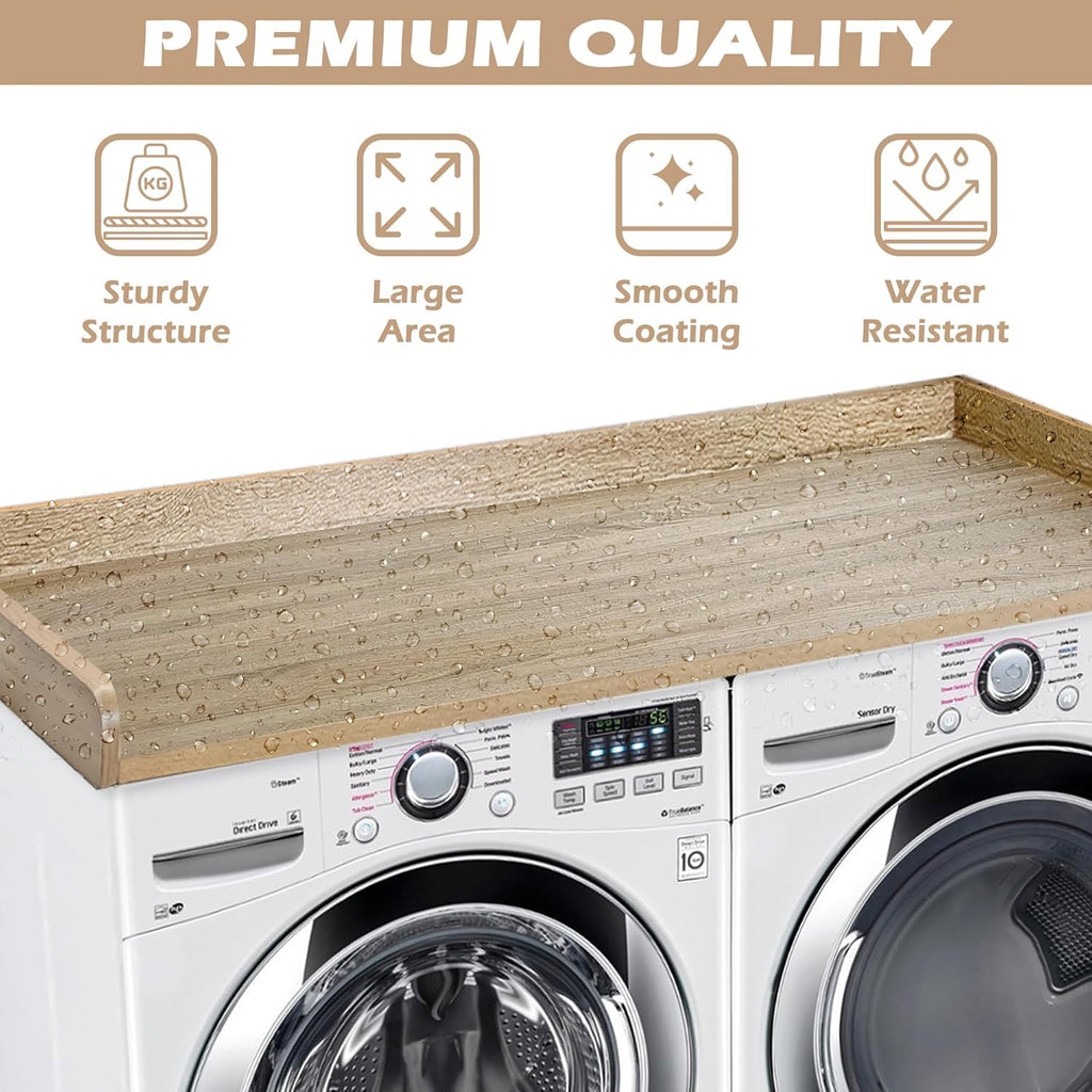 Royxen Washer Dryer Countertop with Solid Wood Core,54“W x 27.5D Laundry Countertop with Edge Rails,Washer and Dryer Topper for Laundry Room Organization(White Oak)