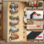 Over The Door Organizer, Metal Hanging Door Organizer with 6 Adjustable Baskets and 5 Hooks, Behind The Door Storage for Closet Cabinet Kitchen Bathroom Bedroom Pantry Organizer, Black