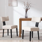 Linen Dining Chairs Set of 2 Modern Dining Chair with Black Wood Legs, Upholstered Dining Chairs for Dining Room, Kitchen, Vanity, Living Room, Beige