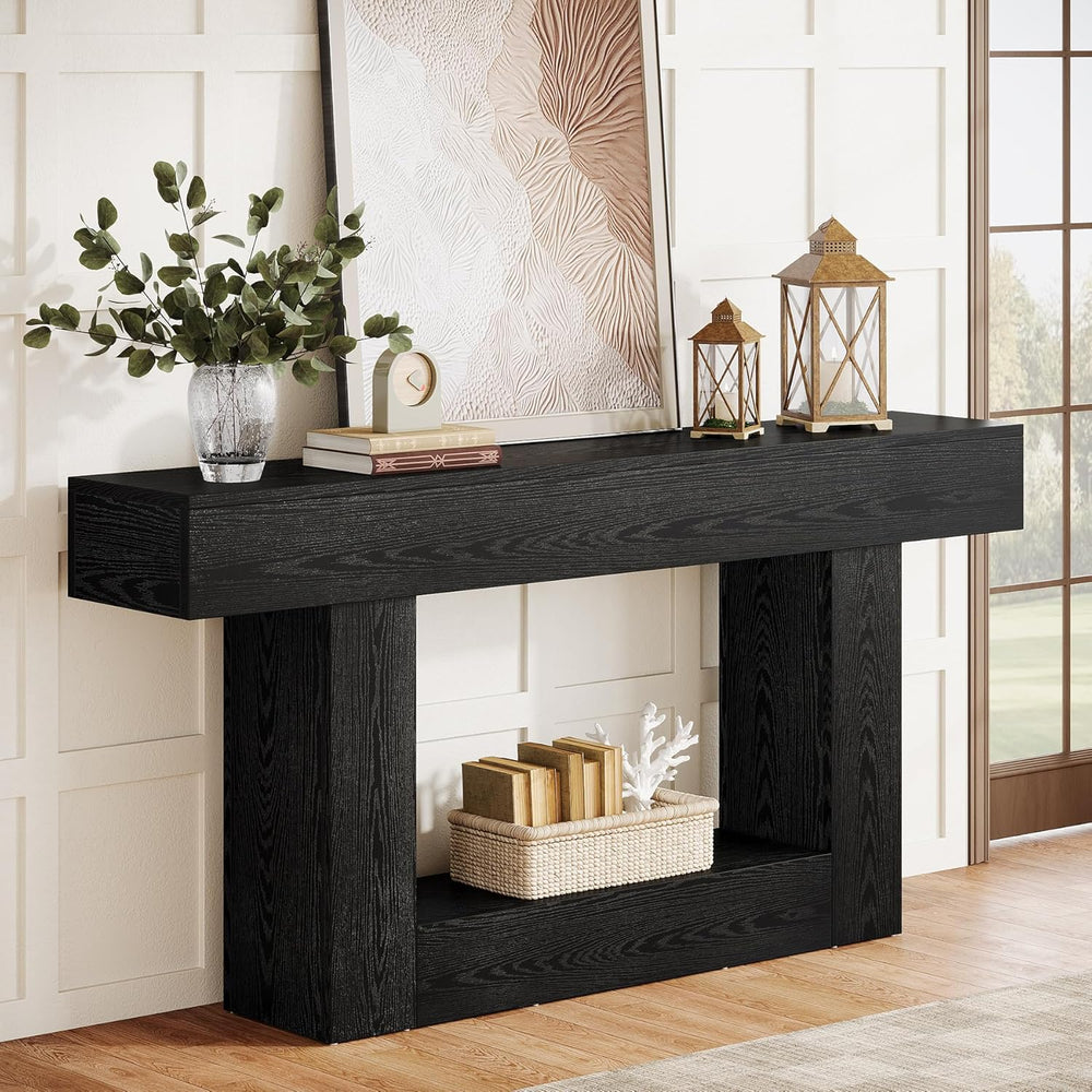 Tribesigns 63-Inch Long Console Table, 2-Tier Entryway Table Sofa Table with ...