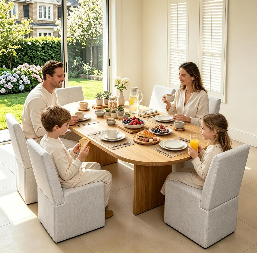 RNKSFX Beige Upholstered Dining Chairs Set of 6, Kitchen & Dining Room Ch...