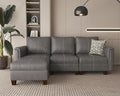SITJOY 91" Faux Leather Modular Sectional Sofa with Storage, Mid Century Modern Sectional Couches for Living Room, Soft Padded Armrests, 3 Seater L-Shaped Couch with Ottoman, Gray