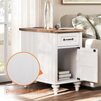 WAMPAT 2 Pack Off White End Table with Charging Station, Wood Side Sofa Table with Drawer and Storage Cabinet, Modern Nightstand with Power Outlets & USB Ports for Living Room, Bedroom